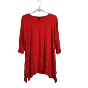 Eileen Fisher Tunic Top Small Red Stretch Crewneck Blouse‎ Shirttail Casual